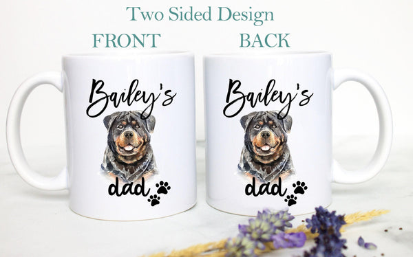 Personalized Rottweiler Mom and Dad Individual or Mug Set - White Ceramic Custom Mug