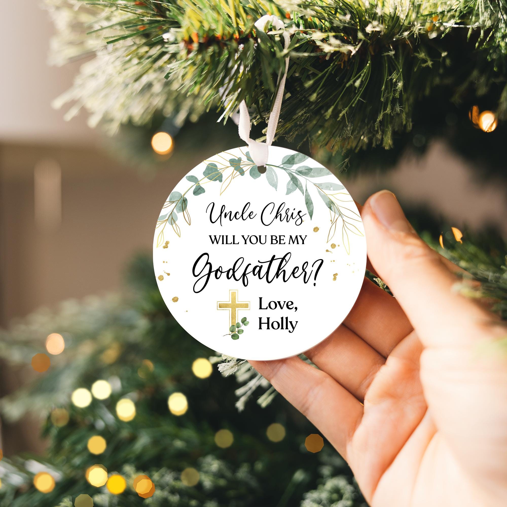 Personalized Will You Be My Godparent Ornament 2025 | Ceramic Baptism Ornament, New Godmother Godfather Ornament, Godparent Christmas Gift