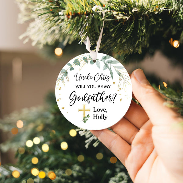 Personalized Will You Be My Godparent Ornament 2025 | Ceramic Baptism Ornament, New Godmother Godfather Ornament, Godparent Christmas Gift