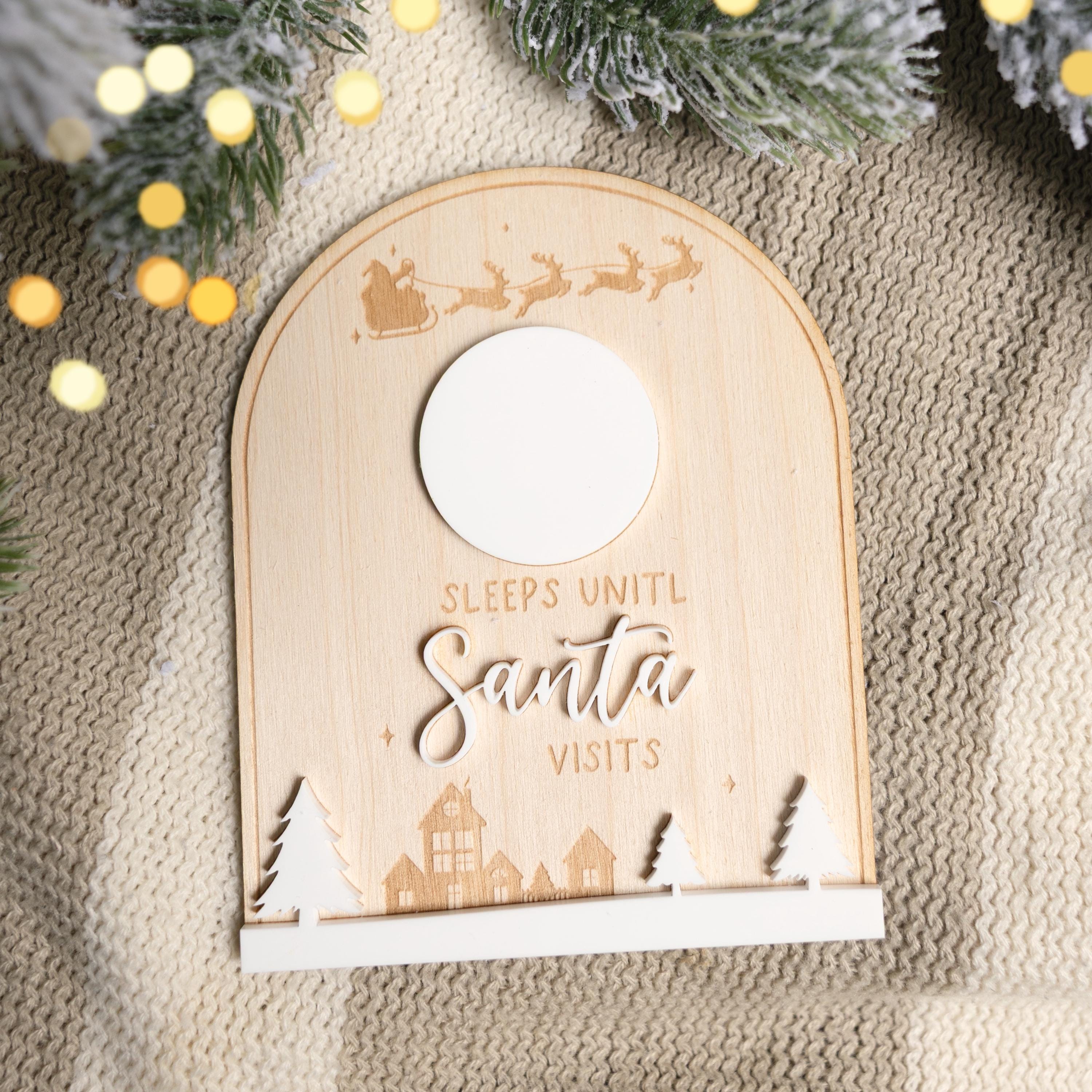 Santa Countdown Sign | Sleeps Until Santa Board, Christmas Countdown Decor, Advent Countdown Sign Kids, Birch Wood Holiday Sign, Dry Erase