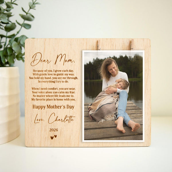 Mothers Day Gift for Mom, Personalized Engraved Photo Frame, Mom Gift from Kids, Custom Wood Frame, Photo Display Frame