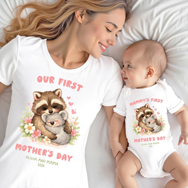 First Mothers Day Matching Shirts, Mommy and Me Outfit, Mother's Day 2026, Personalized Name Year, Our First Mothers Day Gift Set