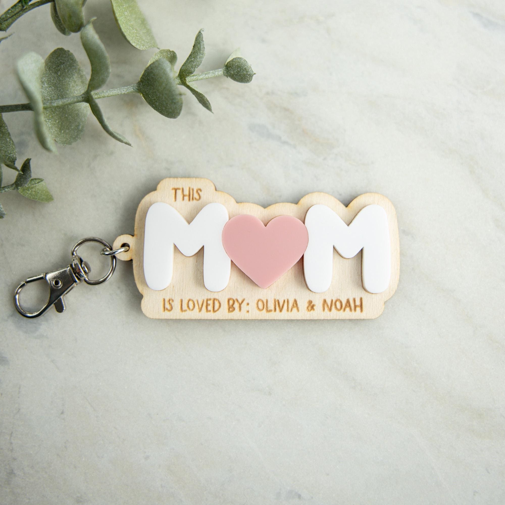 Personalized Mom Keychain, This Mom Is Loved By Keyring, Custom Mother's Day Gift for Mom, Gift From Kids, Wooden Keychain