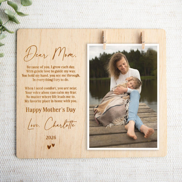 Mothers Day Gift for Mom, Personalized Engraved Photo Frame, Mom Gift from Kids, Custom Wood Frame, Photo Display Frame