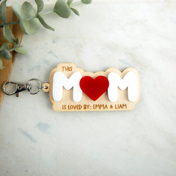 Personalized Mom Keychain, This Mom Is Loved By Keyring, Custom Mother's Day Gift for Mom, Gift From Kids, Wooden Keychain