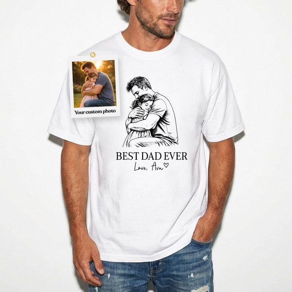 Custom Photo Dad Shirt, Personalized Father's Day Gift for Dad, Best Dad Ever Shirt, Photo to Sketch Tee, Gift From Kids
