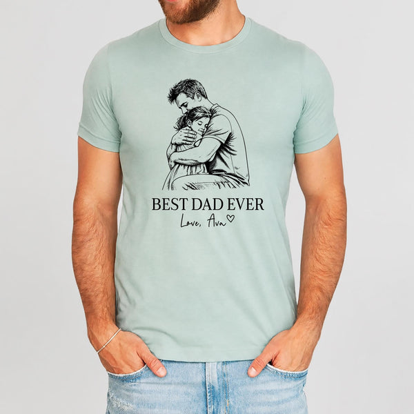 Custom Photo Dad Shirt, Personalized Father's Day Gift for Dad, Best Dad Ever Shirt, Photo to Sketch Tee, Gift From Kids