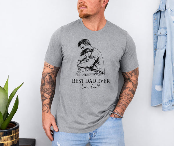 Custom Photo Dad Shirt, Personalized Father's Day Gift for Dad, Best Dad Ever Shirt, Photo to Sketch Tee, Gift From Kids