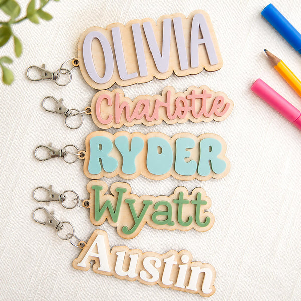 Personalized Backpack Name Tag, Kids Backpack Tag, Custom Name Keychain, Lunch Bag Tag, Daycare Bag Tag, Back to School Bag Charm