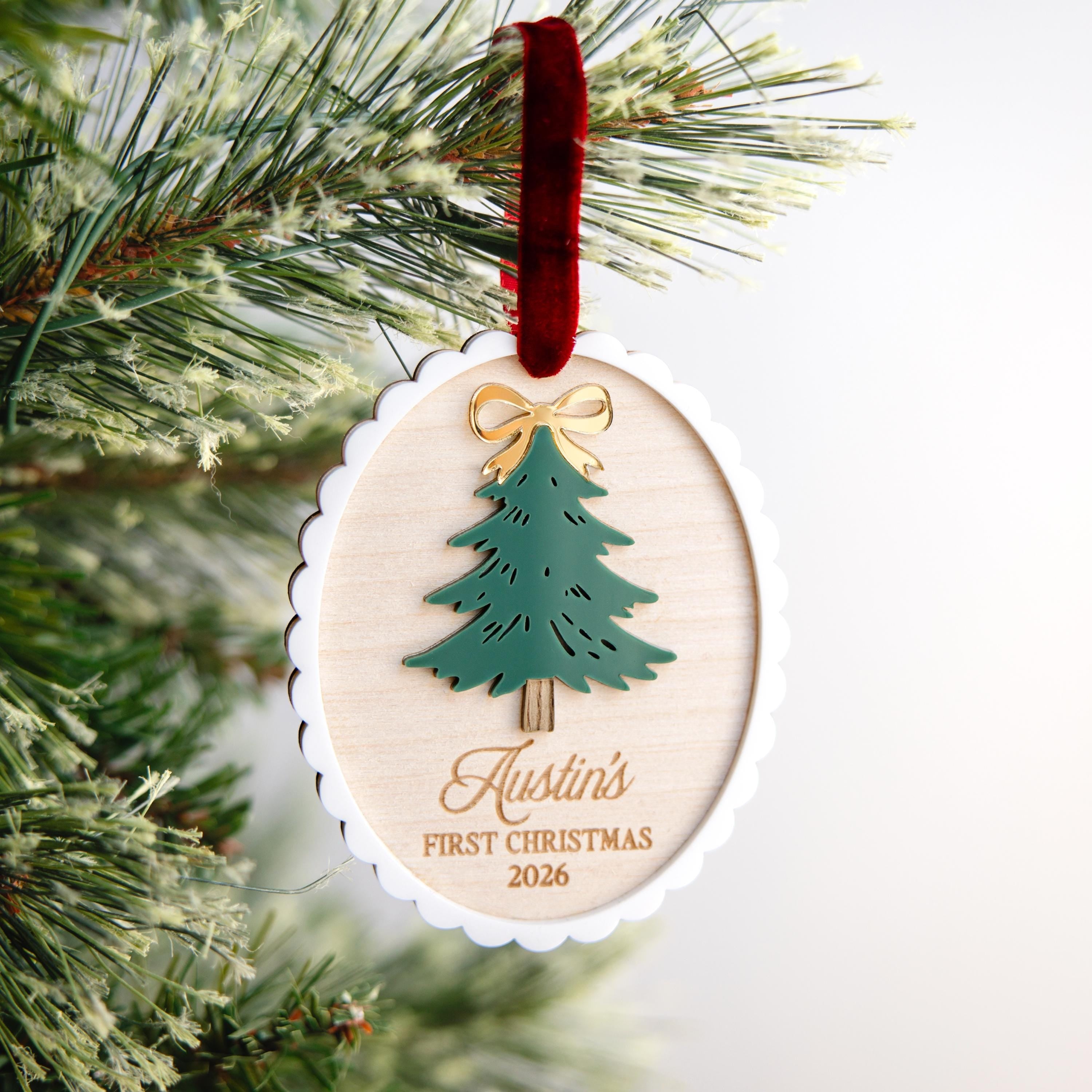 Baby's First Christmas Ornament 2026, Personalized Wood Christmas Tree Ornament, Custom Baby Name Keepsake, Newborn Christmas Gift