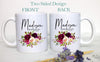 Burgundy Fall Floral Bridesmaid Custom Name With Date - White Ceramic Mug