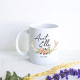 Floral Light Rustic Personalized Aunt Name - White Ceramic Mug