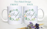 Elegant Floral and Green Leaves with Custom Name - White Ceramic Mug