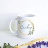 Green and Gold Floral Design with Custom Name - White Ceramic Mug - Inkpot