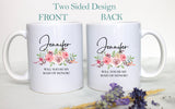 Pink Floral Bridesmaid Custom Name and Date - White Ceramic Mug