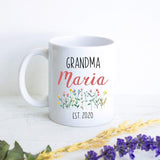 Wildflower Personalized Grandma Name EST - White Ceramic Mug