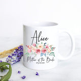 Peach Pink Floral Mother of the Groom Custom Name and Date - White Ceramic Mug