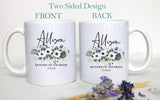 Blue Floral Mother of the Groom Custom Name With Date - White Ceramic Mug