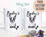 Personalized Boston Terrier Mom and Dad Individual or Mug Set - White Ceramic Custom Mug