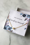 Bridesmaid Pearl Necklace Gift - Blue Floral