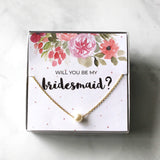 Bridesmaid Pearl Necklace Gift - Pink Floral