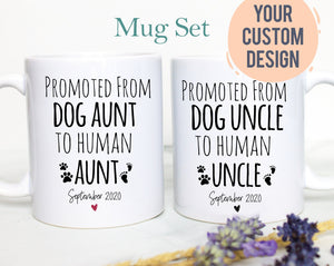 Promoted From Dog Aunt and Uncle To Human Individual or Mug Set - White Ceramic Mug - Inkpot