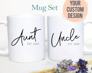 Personalized Aunt and Uncle Individual OR Mug Set #5, Aunt Uncle EST Gift, Custom Aunt Gift, New Aunt Mug Uncle Mug Custom Baby Announcement