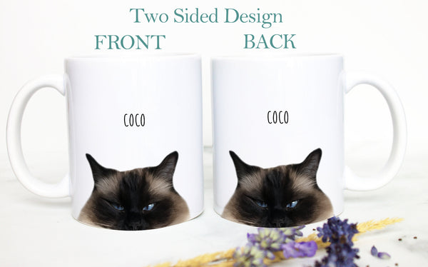 Custom Cat Photo Peeking Out - White Ceramic Mug