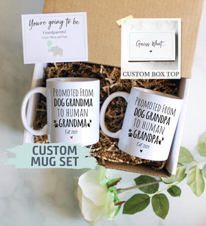 Pregnancy Announcement Gift Box | Promoted DOG Grandma Grandpa, Baby Announcement, New Grandparents Mug, Grandparents Gift, Pregnancy Reveal