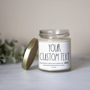 Custom Text Natural Soy Candle - Hazelnut Latte | 5oz. Handmade Soy Wax Candle, Hand Poured Candle, Housewarming Gift, Home Decor