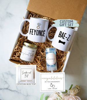 Couple Engagement Gift Box | Engagement Care Package, Newly Engaged Gift Box, Engagement Gift Bride Groom, Feyonce Mug, Bae-Z Gift Set