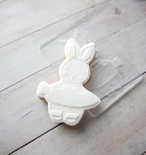 Easter Boy Bunny With Carrot - Acrylic Fondant Embosser With Optional Cutter | Cookie Stamp, Easter Fondant Embosser, Easter Cookie Cutter