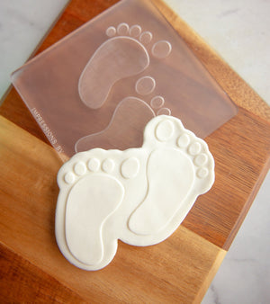 Baby Feet Plaque - Acrylic Fondant Embosser With Optional Cutter | Cookie Stamp, Baby Shower Fondant Embosser, Baby Shower Cookie Cutter